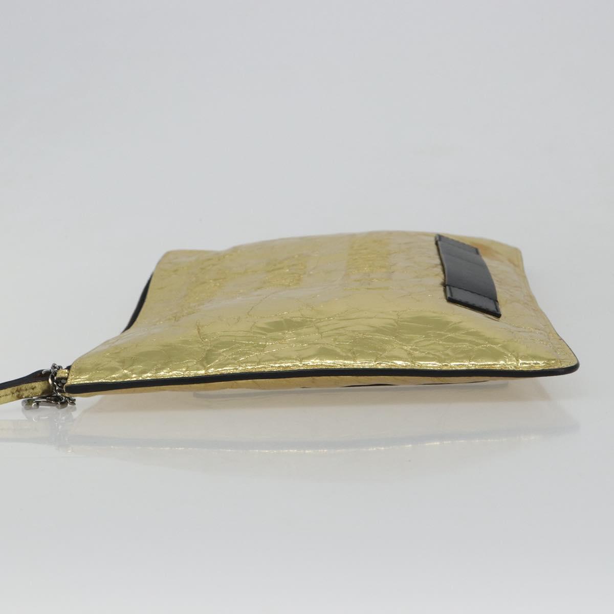 CHANEL Clutch Bag Leather Gold Tone Silver CC Auth BA13613SAM