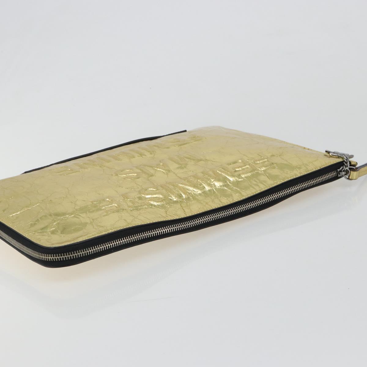 CHANEL Clutch Bag Leather Gold Tone Silver CC Auth BA13613SAM