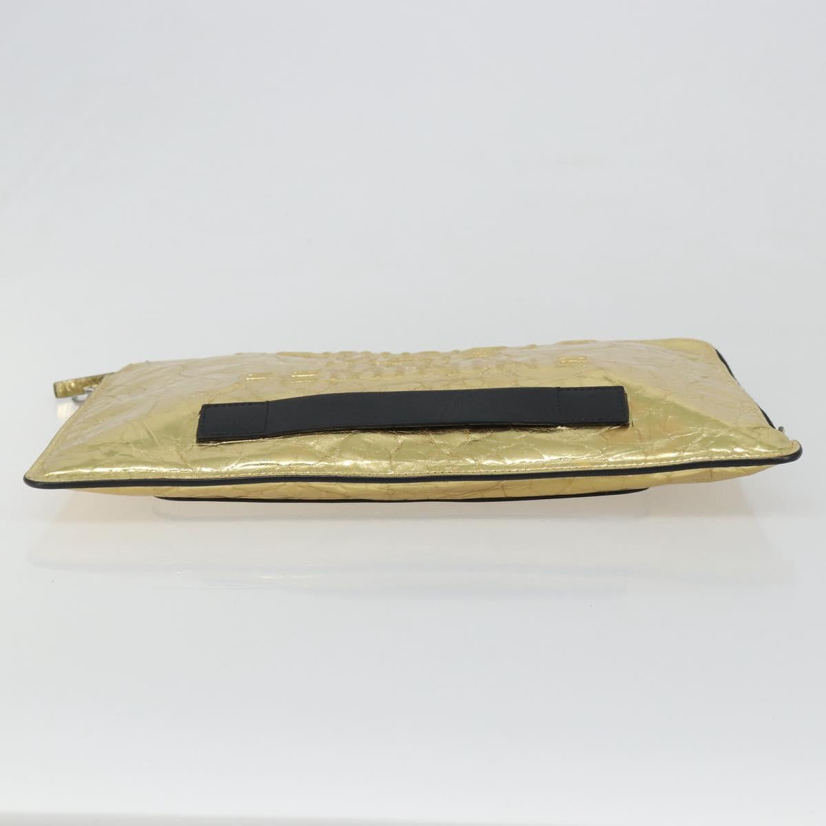 CHANEL Clutch Bag Leather Gold Tone Silver CC Auth BA13613SAM