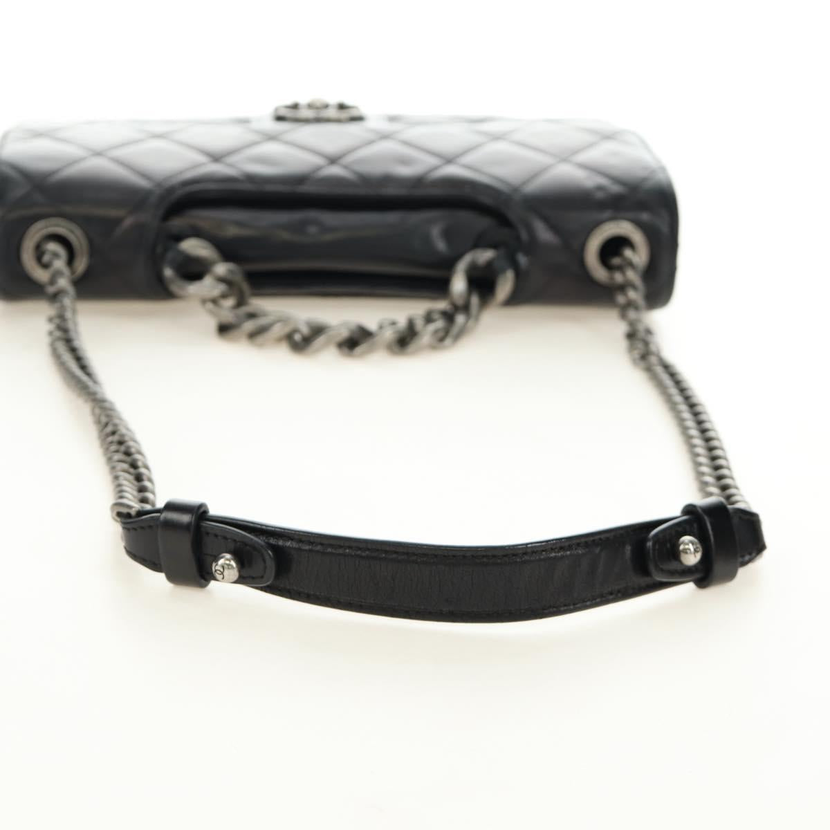 CHANEL Matelasse Chain Hand Bag Calf Skin 2way Black Silver CC Auth BA13614SAM