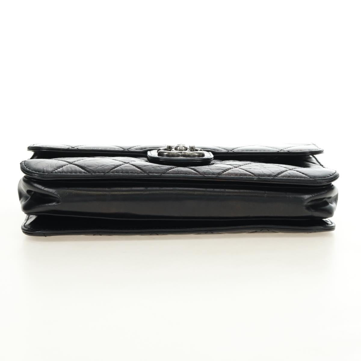 CHANEL Matelasse Chain Hand Bag Calf Skin 2way Black Silver CC Auth BA13614SAM