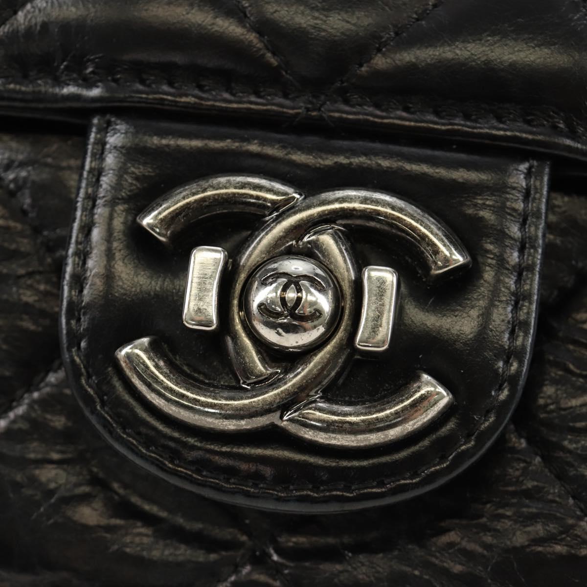 CHANEL Matelasse Chain Hand Bag Calf Skin 2way Black Silver CC Auth BA13614SAM
