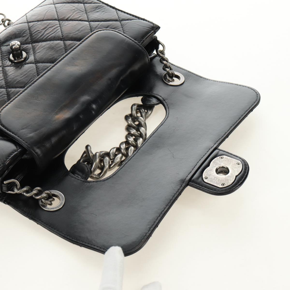 CHANEL Matelasse Chain Hand Bag Calf Skin 2way Black Silver CC Auth BA13614SAM