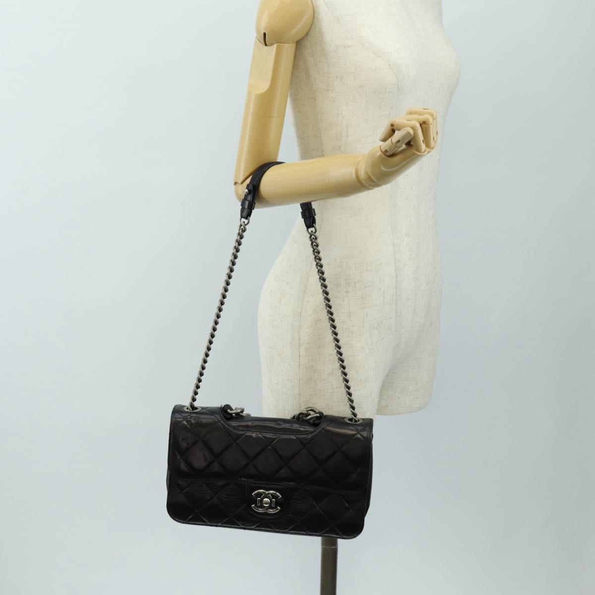CHANEL Matelasse Chain Hand Bag Calf Skin 2way Black Silver CC Auth BA13614SAM