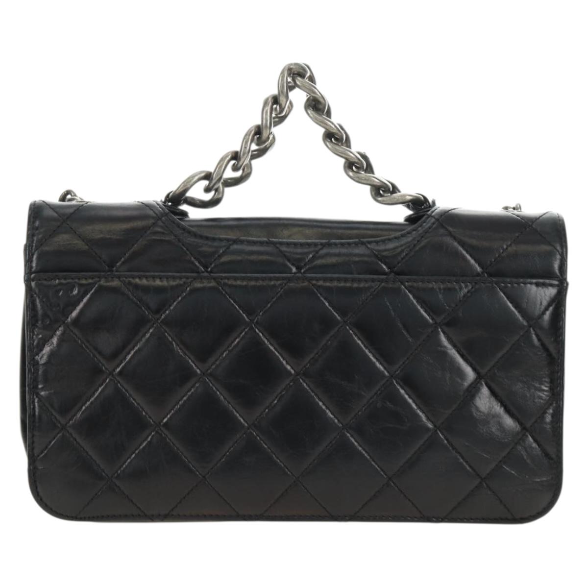 CHANEL Matelasse Chain Hand Bag Calf Skin 2way Black Silver CC Auth BA13614SAM