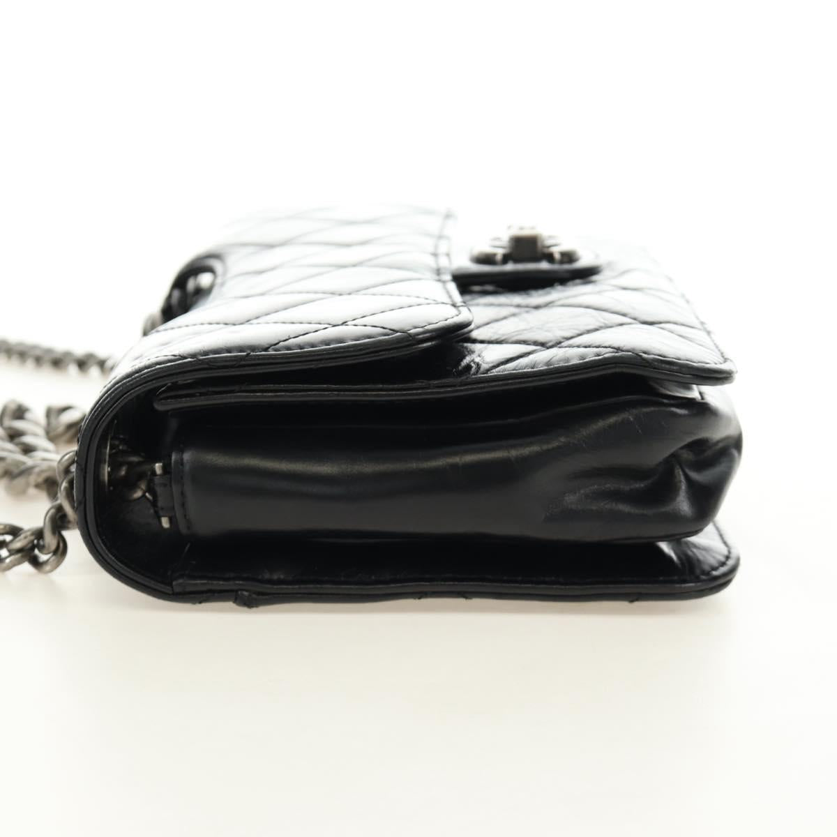 CHANEL Matelasse Chain Hand Bag Calf Skin 2way Black Silver CC Auth BA13614SAM