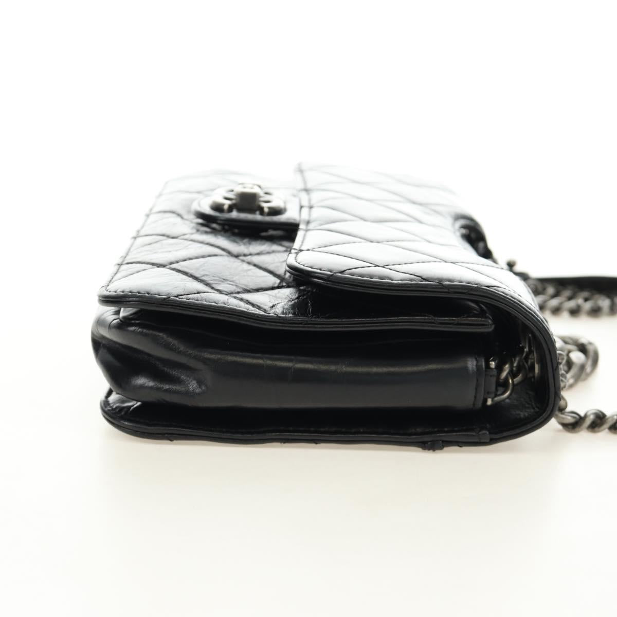 CHANEL Matelasse Chain Hand Bag Calf Skin 2way Black Silver CC Auth BA13614SAM