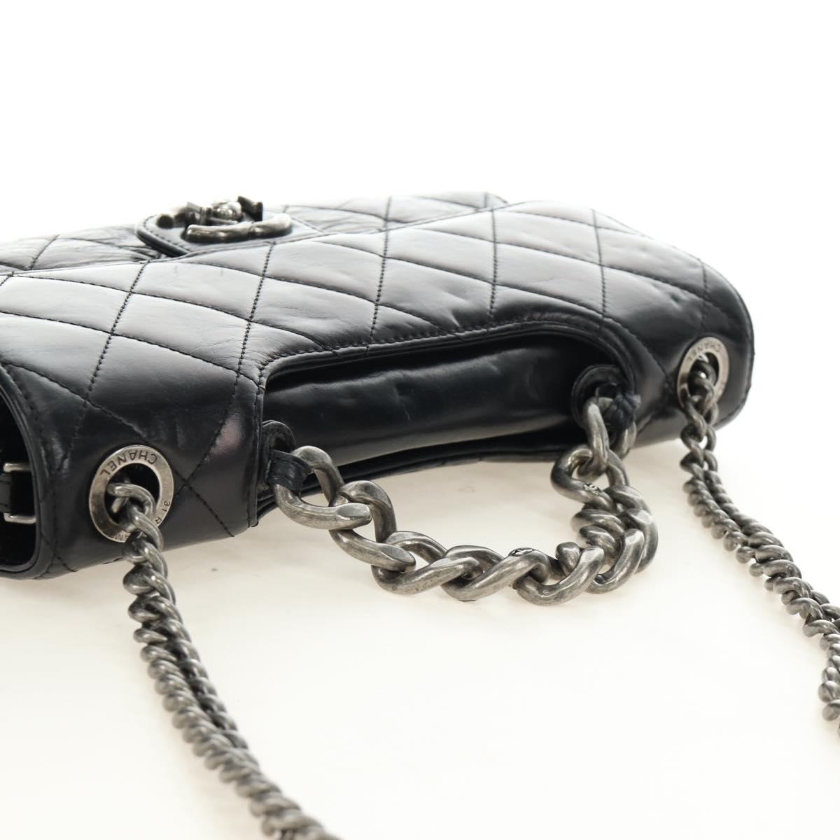CHANEL Matelasse Chain Hand Bag Calf Skin 2way Black Silver CC Auth BA13614SAM