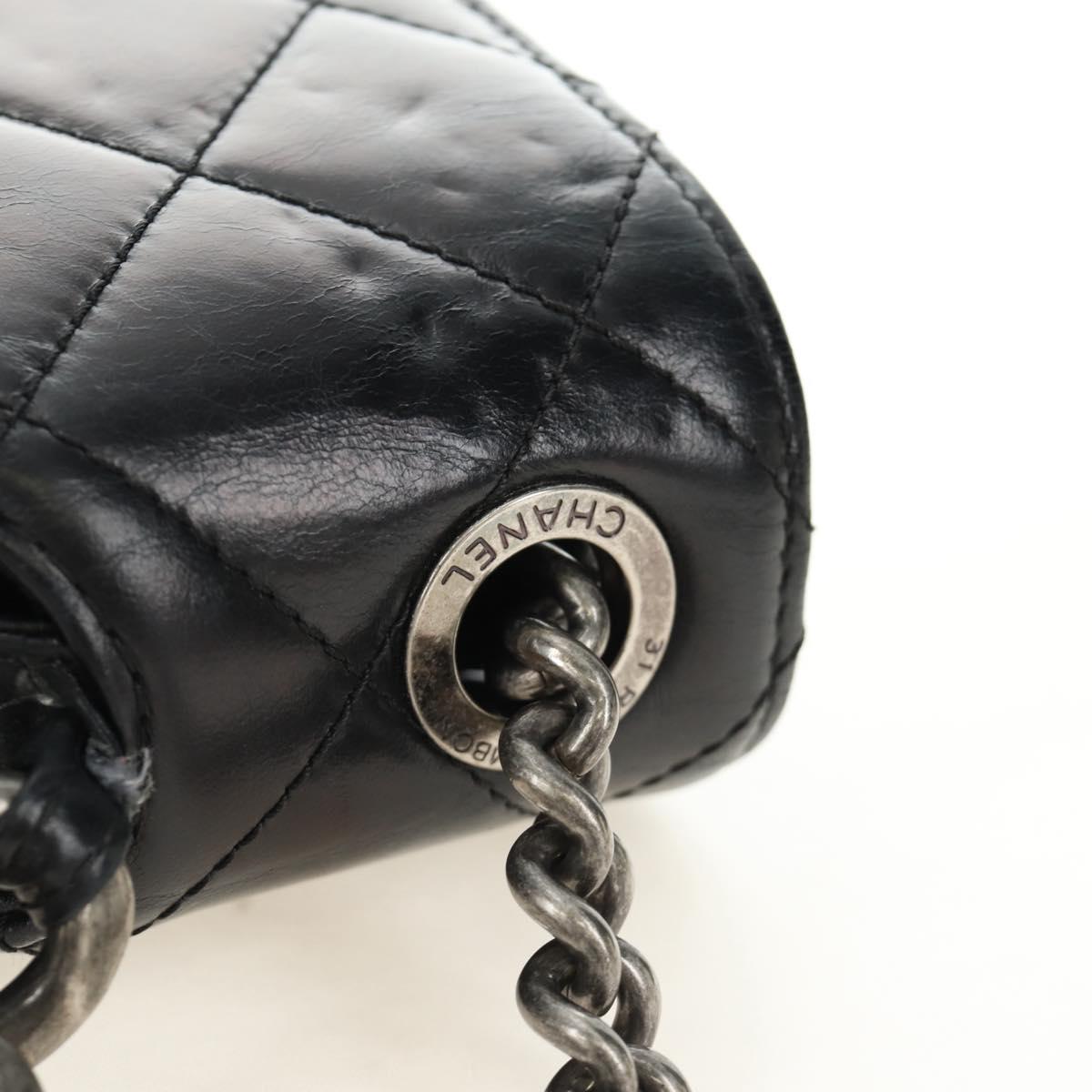 CHANEL Matelasse Chain Hand Bag Calf Skin 2way Black Silver CC Auth BA13614SAM