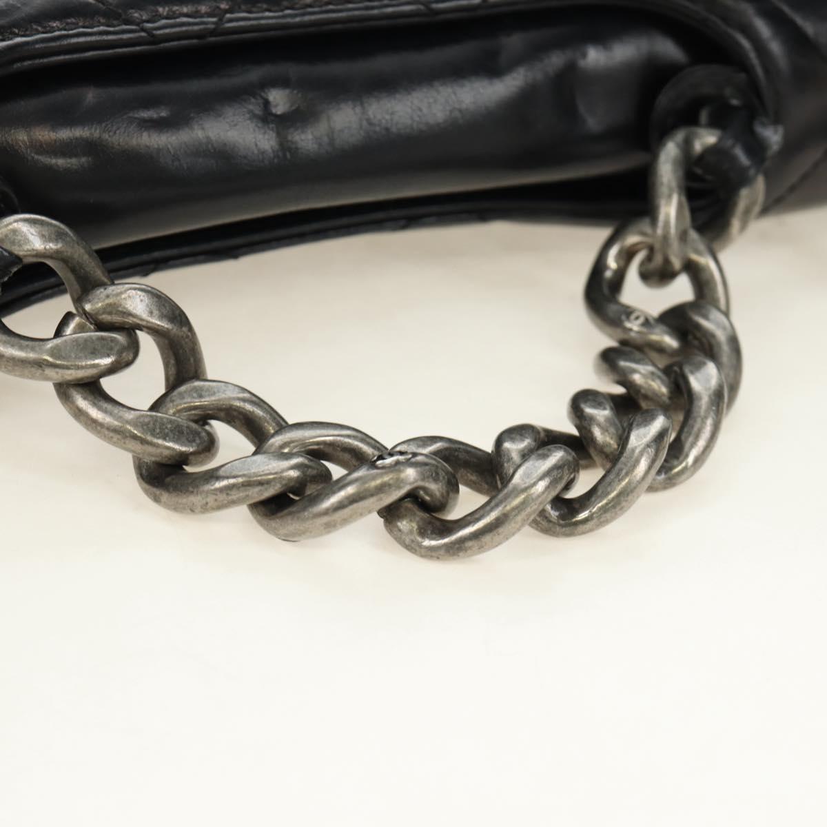CHANEL Matelasse Chain Hand Bag Calf Skin 2way Black Silver CC Auth BA13614SAM