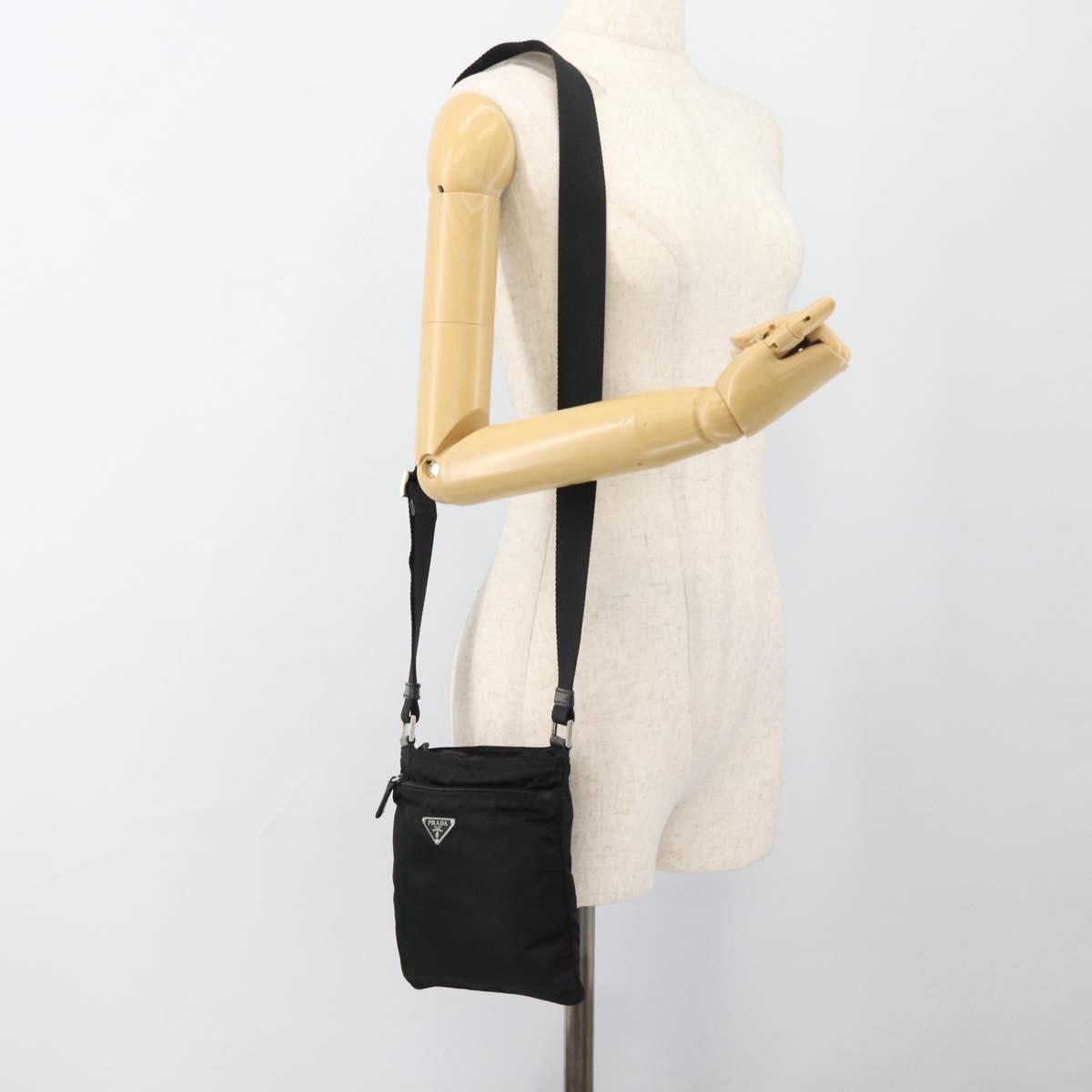 PRADA Shoulder Bag Nylon Black Silver Auth BA13615A