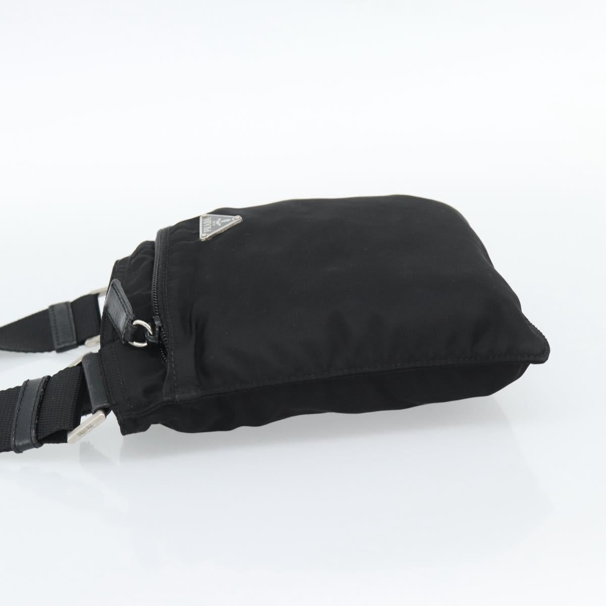 PRADA Shoulder Bag Nylon Black Silver Auth BA13615A