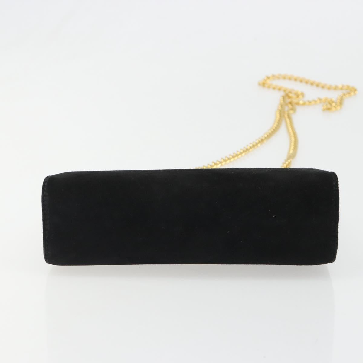Salvatore Ferragamo Gancini Chain Shoulder Bag Suede Black Gold Auth BA13616V