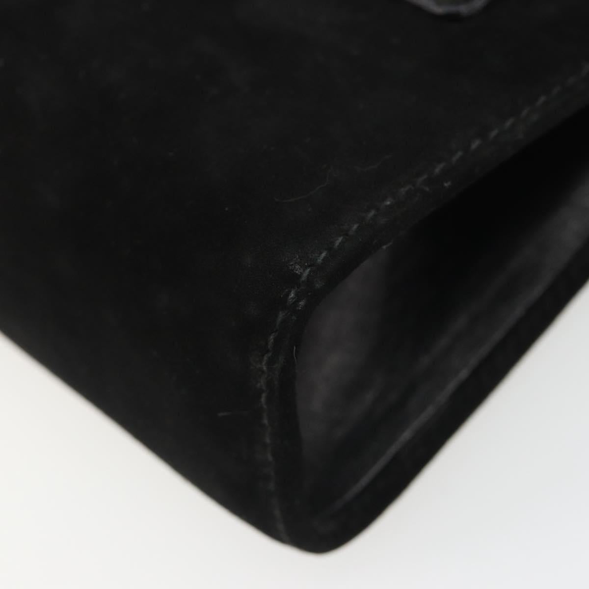 Salvatore Ferragamo Gancini Chain Shoulder Bag Suede Black Gold Auth BA13616V