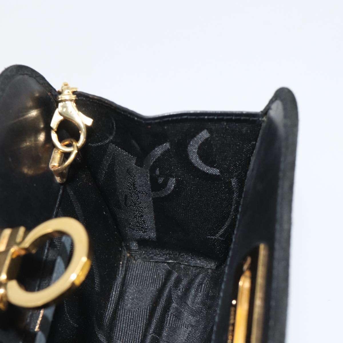 Salvatore Ferragamo Gancini Chain Shoulder Bag Suede Black Gold Auth BA13616V