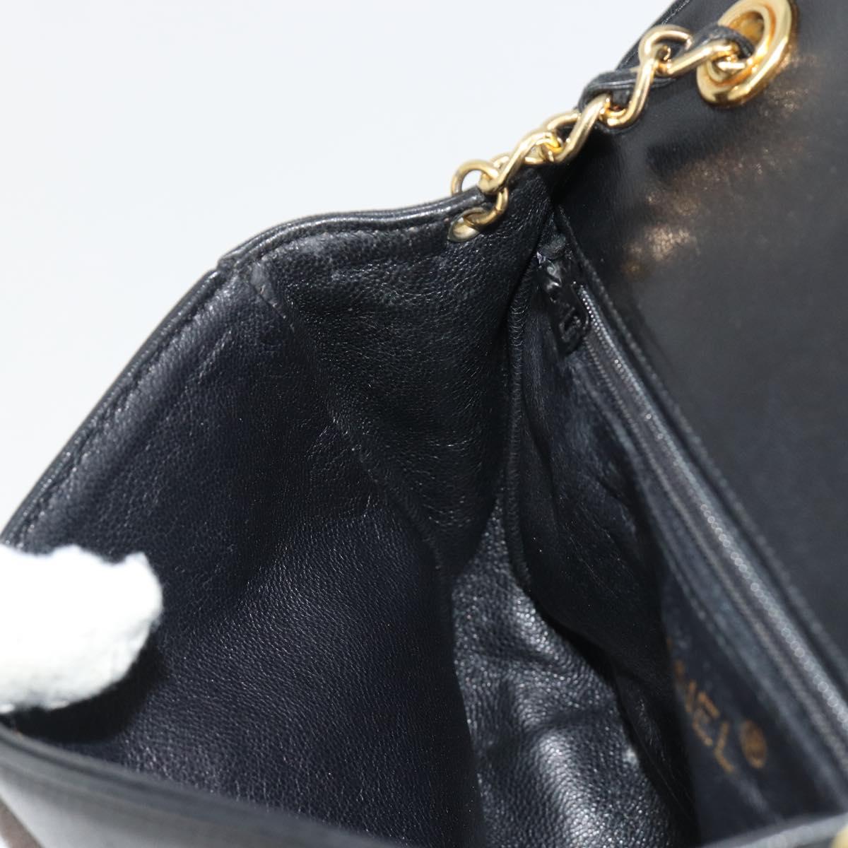 CHANEL Matelasse Chain Shoulder Bag Lamb Skin Gold Black CC Auth BA13617A