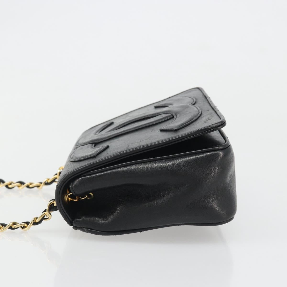 CHANEL Matelasse Chain Shoulder Bag Lamb Skin Gold Black CC Auth BA13617A