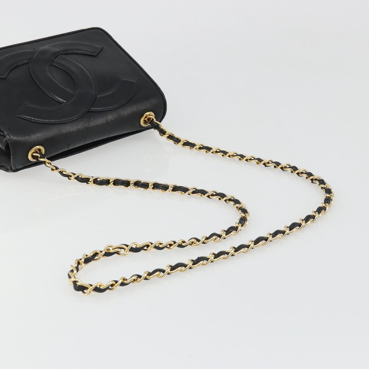 CHANEL Matelasse Chain Shoulder Bag Lamb Skin Gold Black CC Auth BA13617A