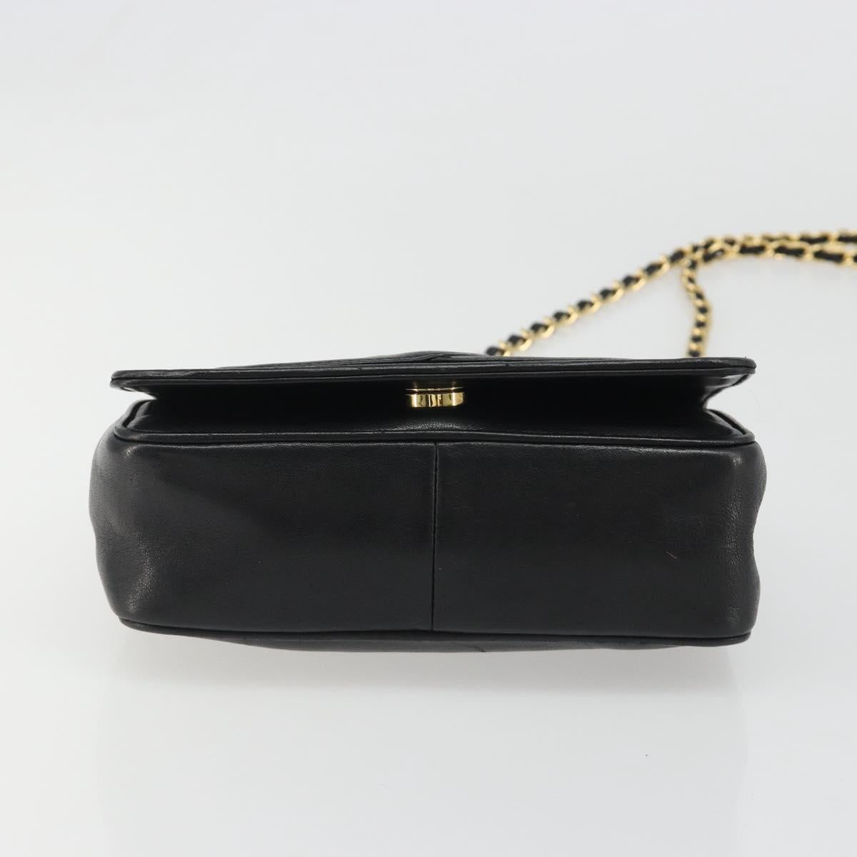 CHANEL Matelasse Chain Shoulder Bag Lamb Skin Gold Black CC Auth BA13617A