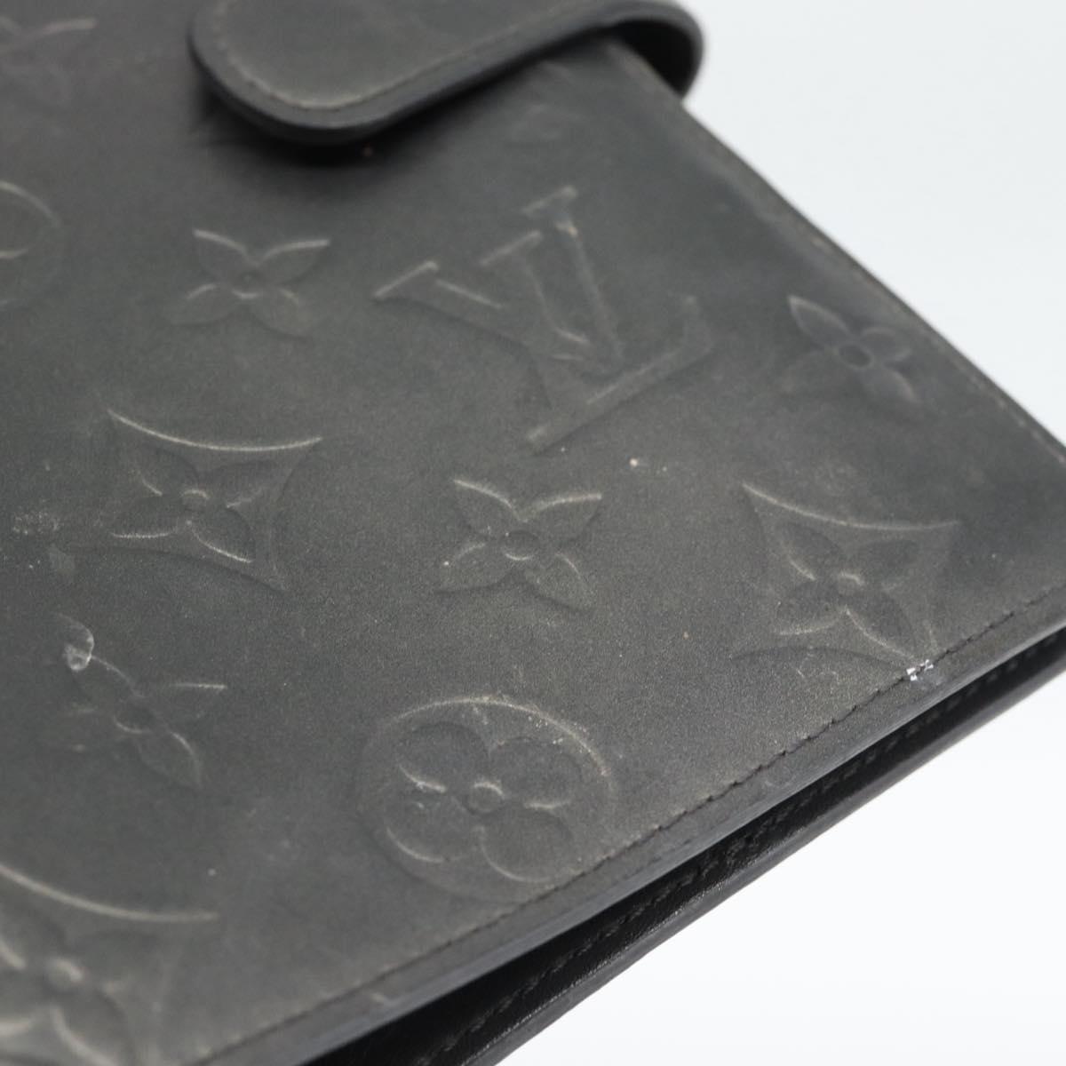 LOUIS VUITTON Monogram mat Agenda MM Day Planner Cover Black R20925 Auth BA13618