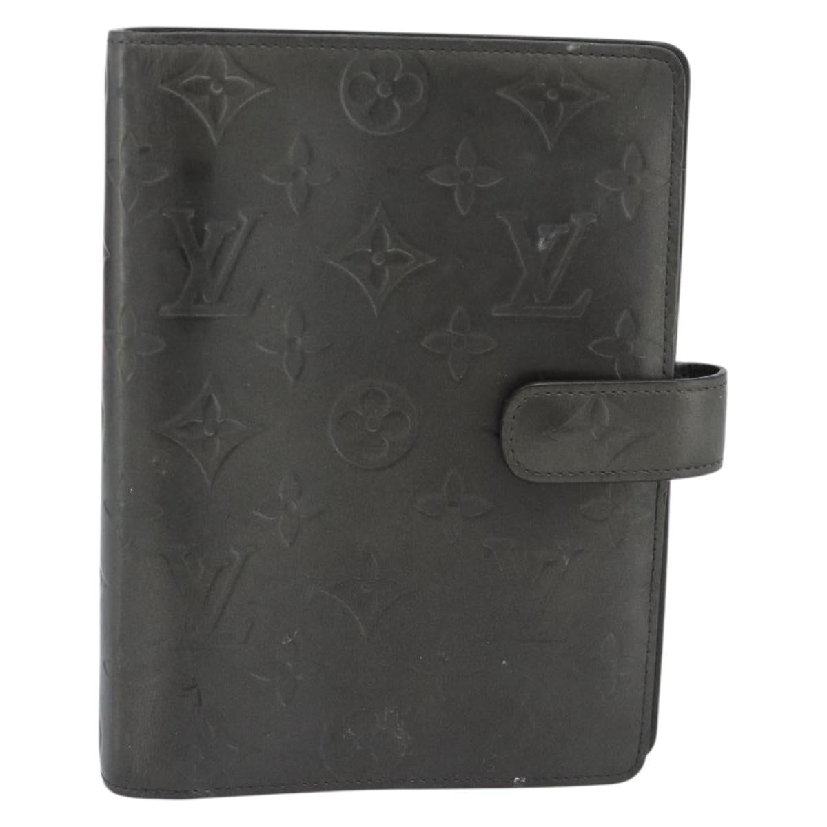 LOUIS VUITTON Monogram mat Agenda MM Day Planner Cover Black R20925 Auth BA13618