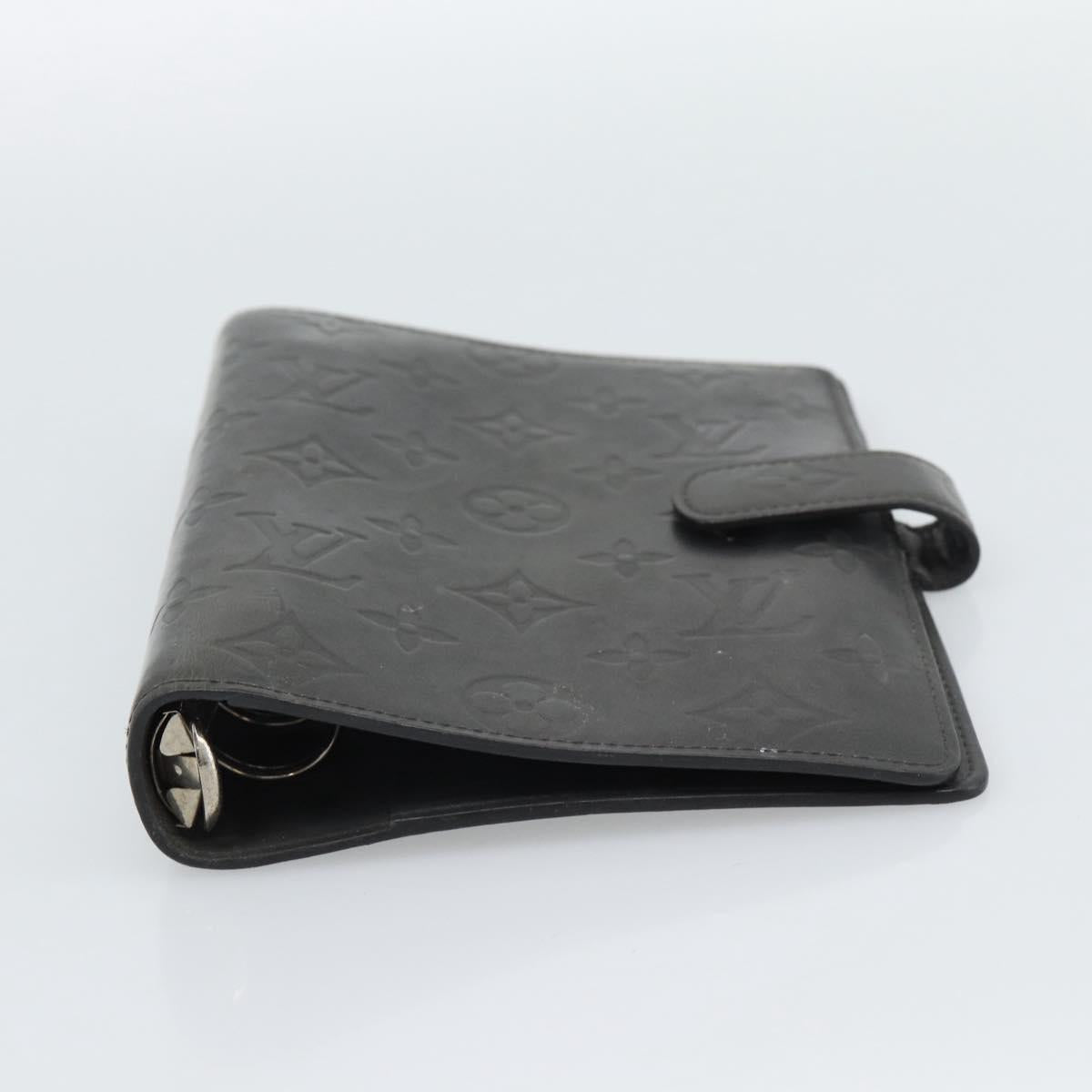 LOUIS VUITTON Monogram mat Agenda MM Day Planner Cover Black R20925 Auth BA13618