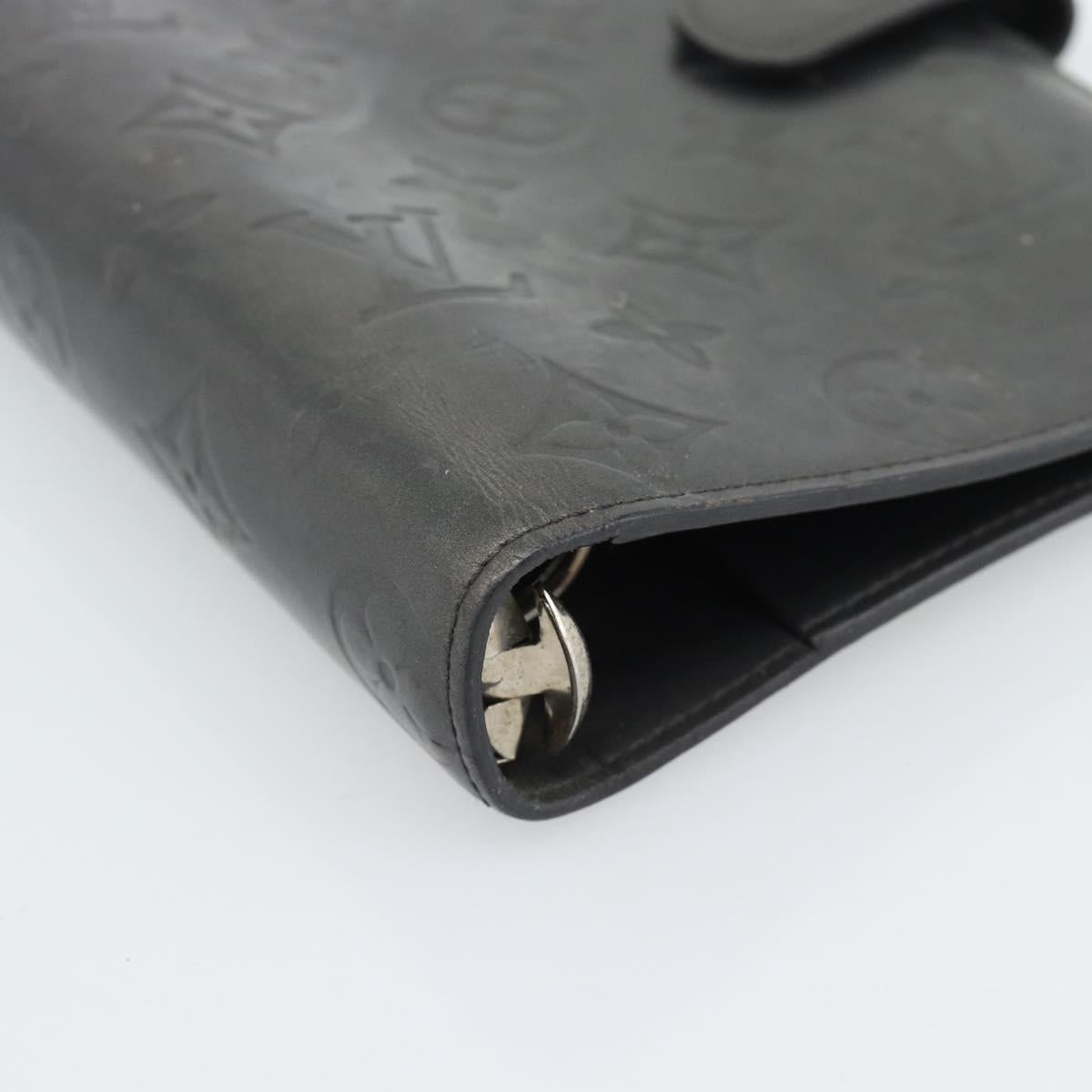 LOUIS VUITTON Monogram mat Agenda MM Day Planner Cover Black R20925 Auth BA13618