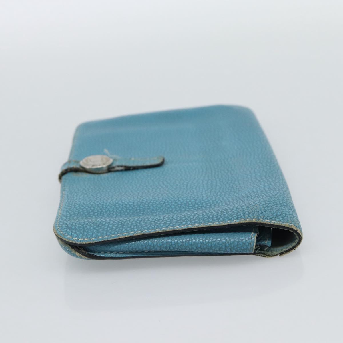 HERMES Dogon GM Wallet Leather Light Blue Silver Auth BA13622