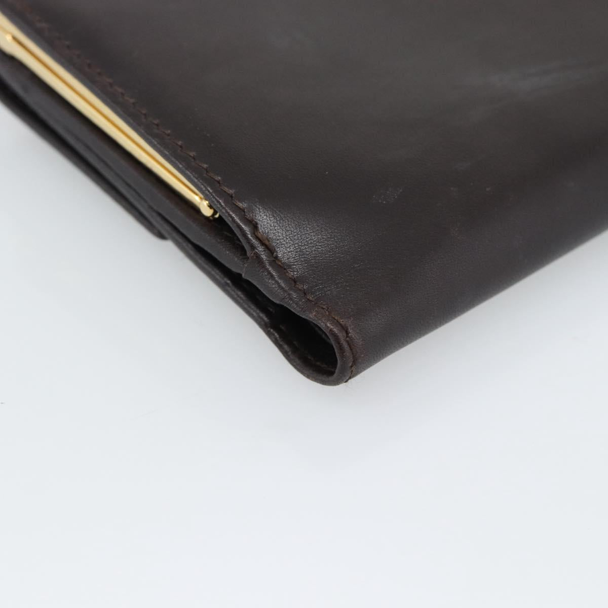 Salvatore Ferragamo Gancini Trifold Wallet Leather Brown Gold Auth BA13626V