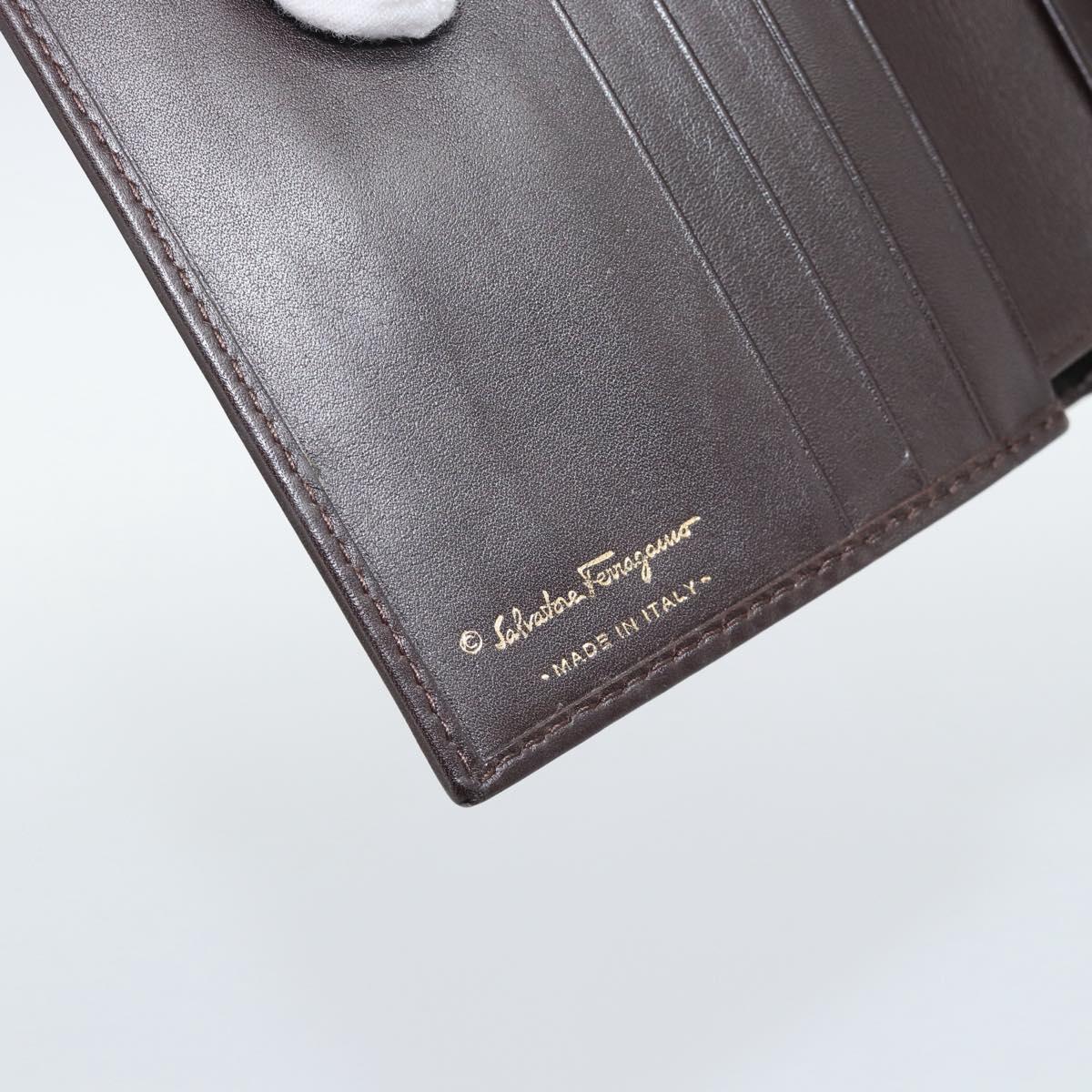 Salvatore Ferragamo Gancini Trifold Wallet Leather Brown Gold Auth BA13626V