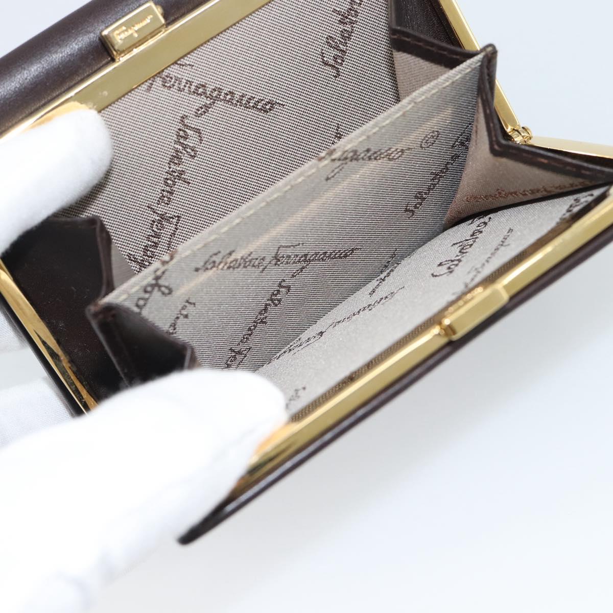 Salvatore Ferragamo Gancini Trifold Wallet Leather Brown Gold Auth BA13626V