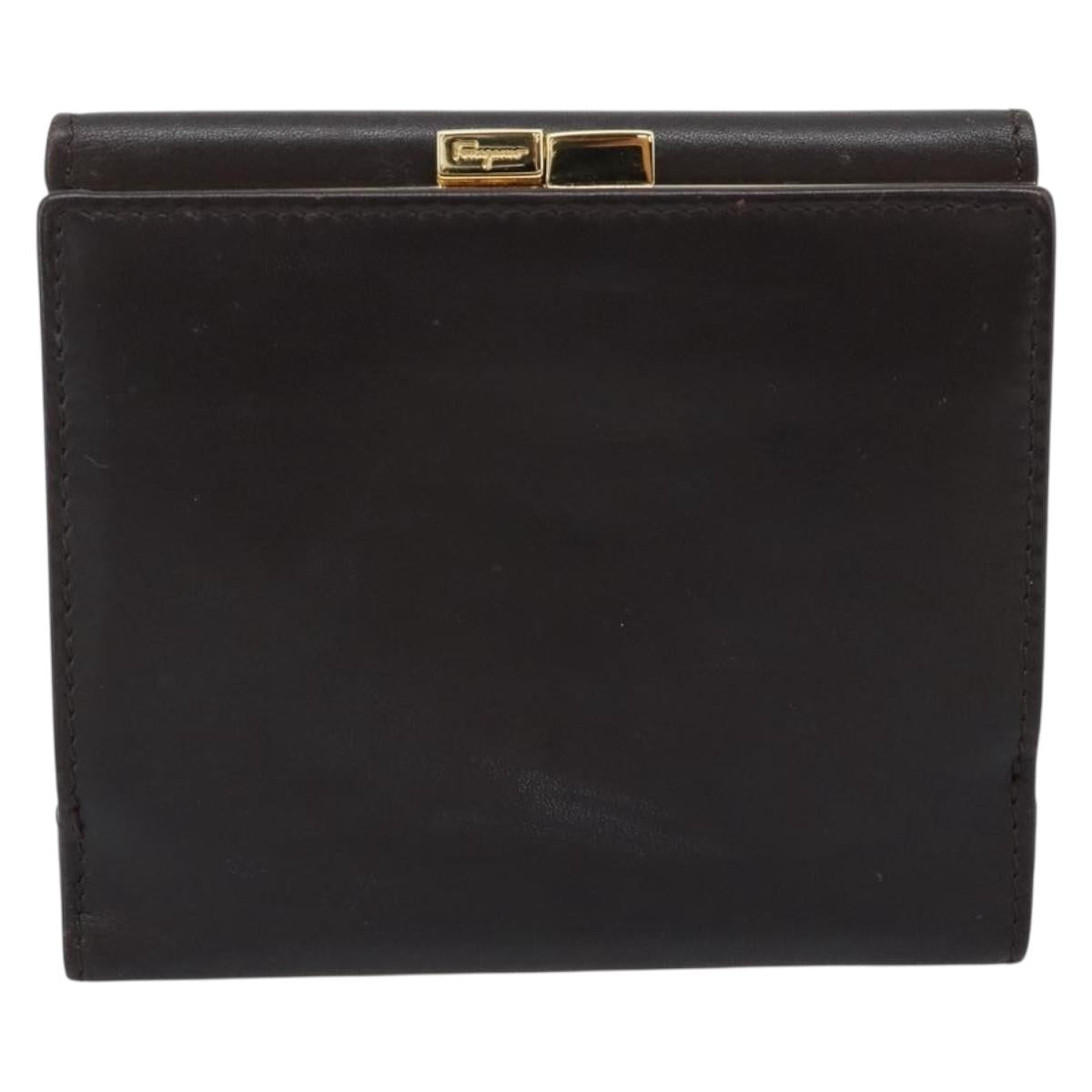 Salvatore Ferragamo Gancini Trifold Wallet Leather Brown Gold Auth BA13626V