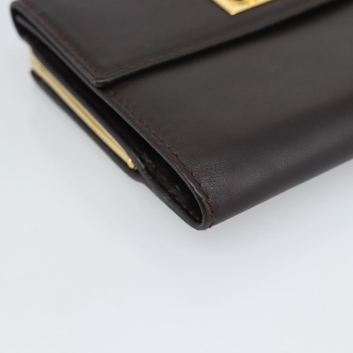 Salvatore Ferragamo Gancini Trifold Wallet Leather Brown Gold Auth BA13626V
