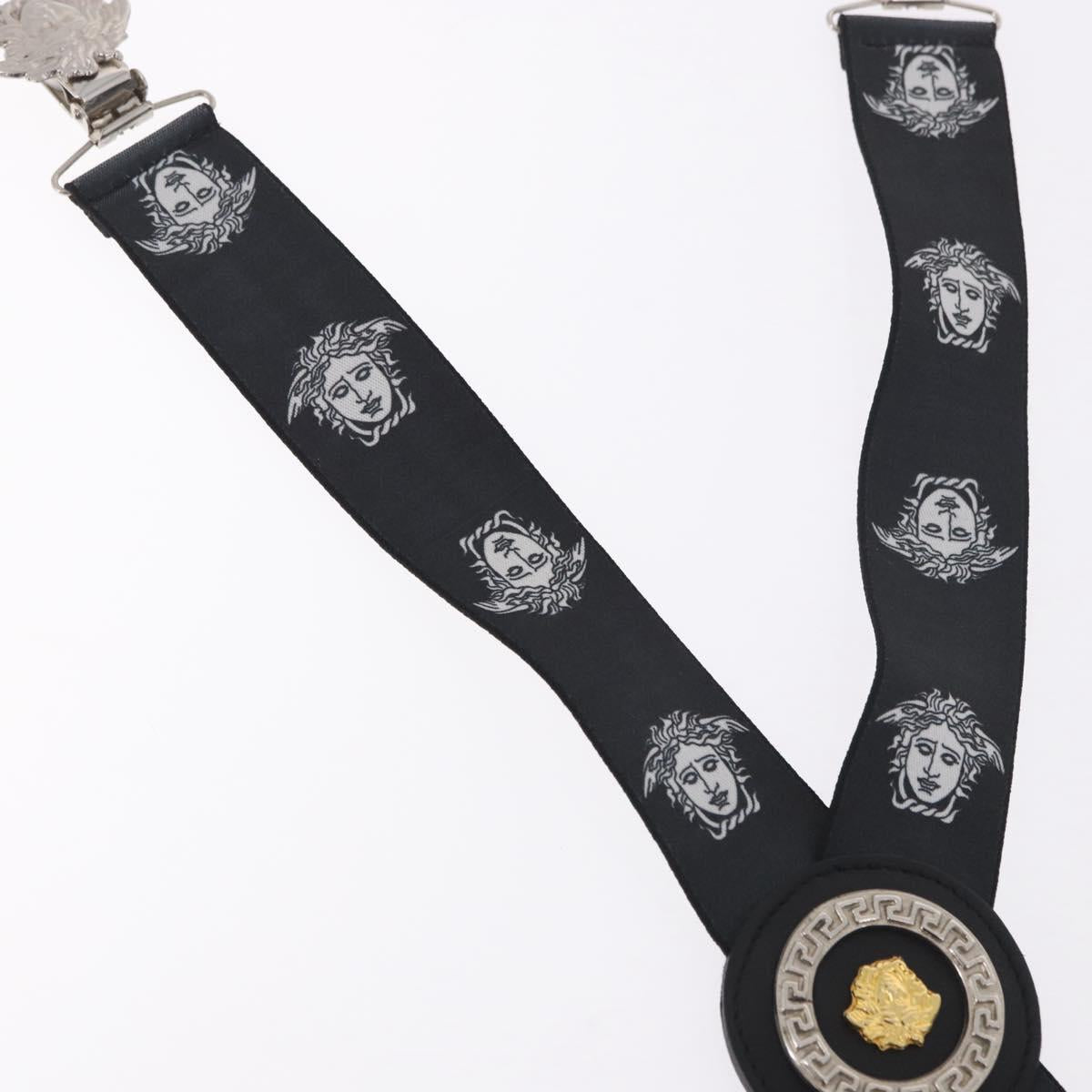 VERSACE Medusa Suspenders Metal Black Silver Auth BA13627