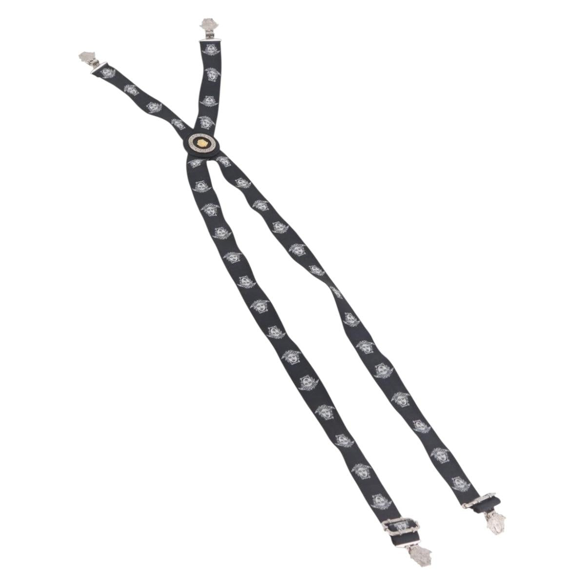 VERSACE Medusa Suspenders Metal Black Silver Auth BA13627