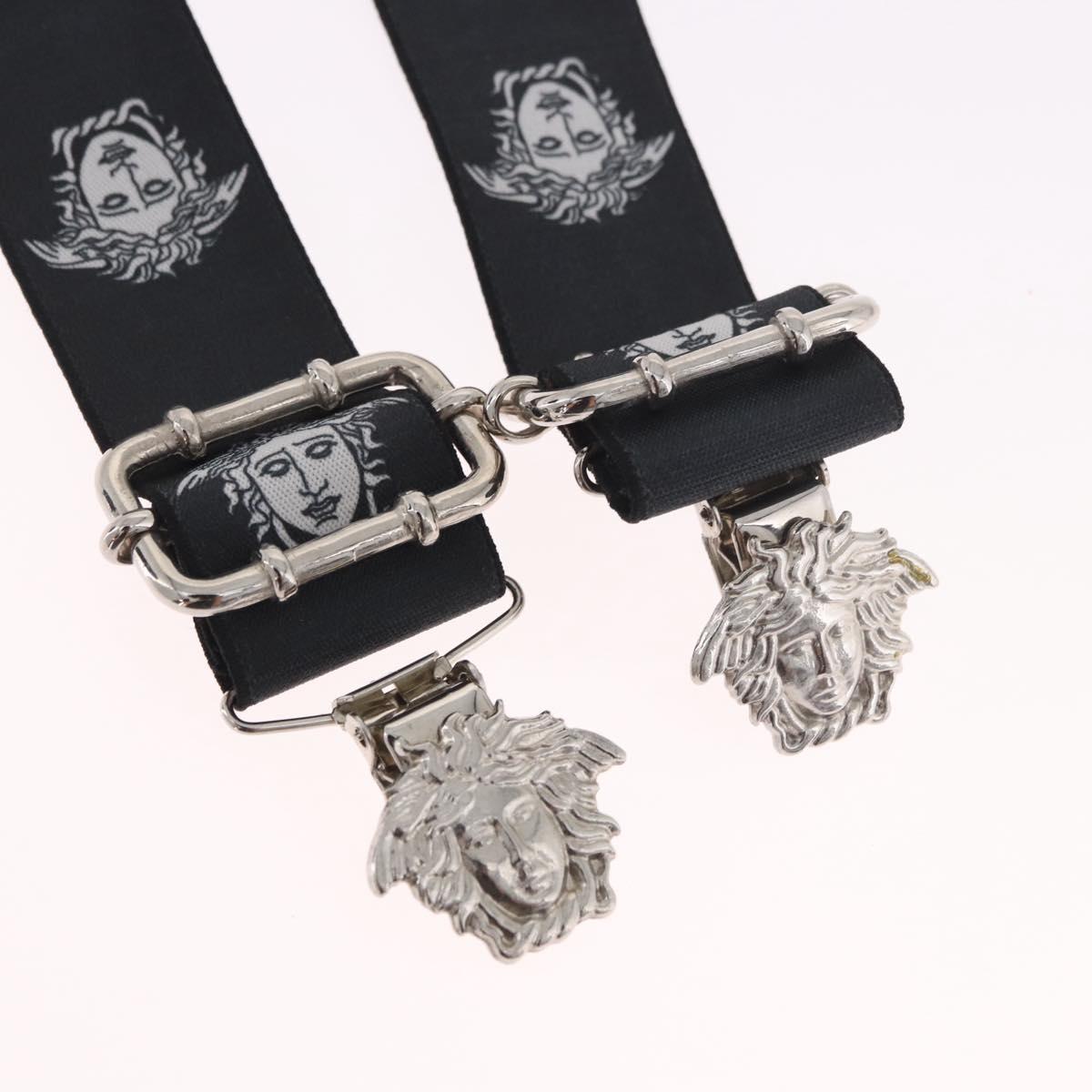 VERSACE Medusa Suspenders Metal Black Silver Auth BA13627