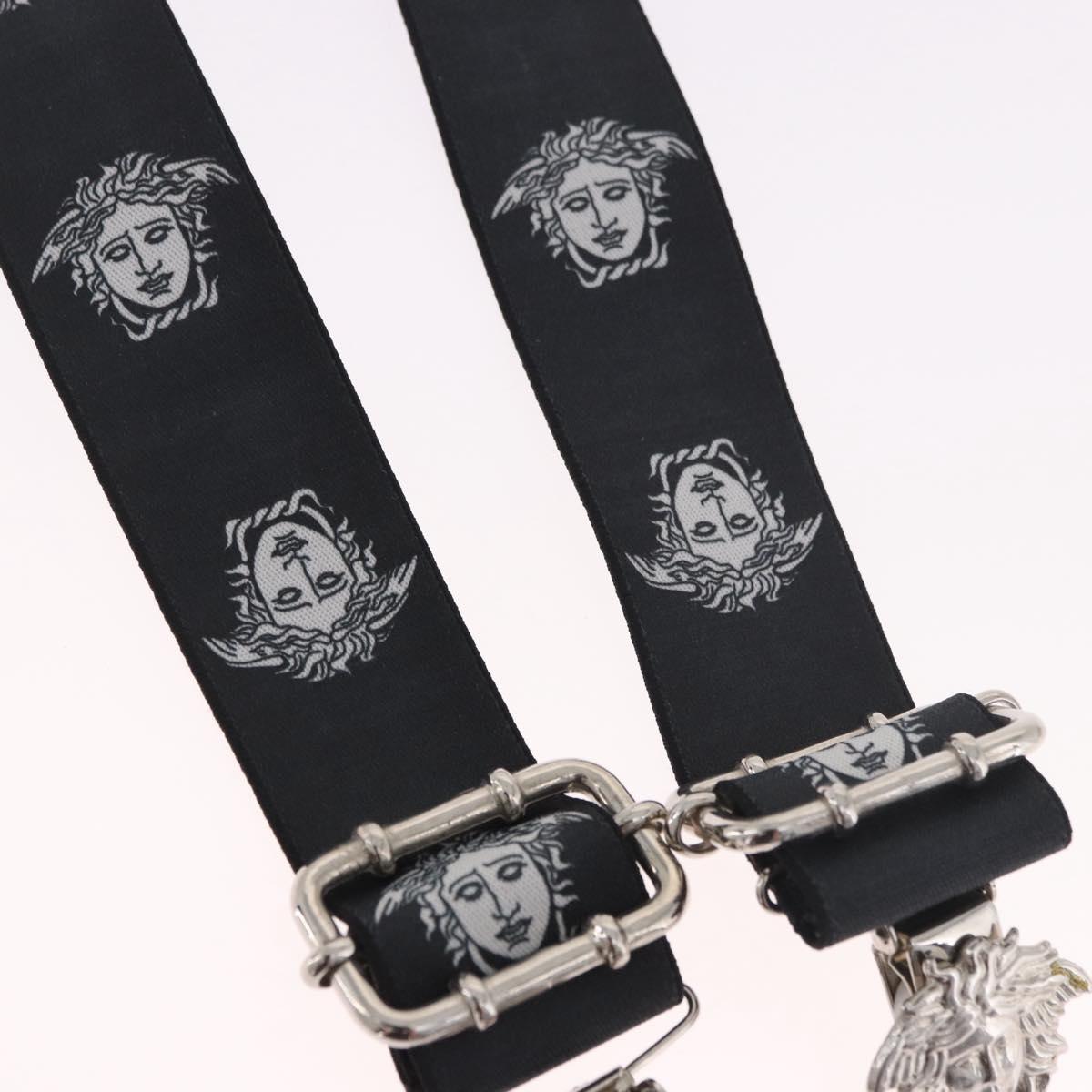 VERSACE Medusa Suspenders Metal Black Silver Auth BA13627