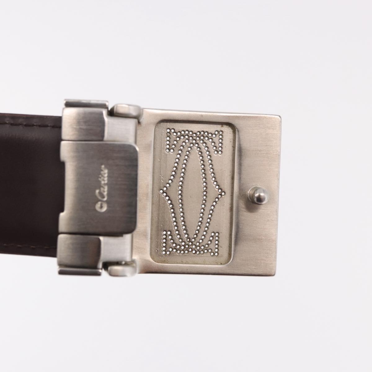 CARTIER Must Line Belt Leather 44.1"" Black Brown Silver Auth BA13632