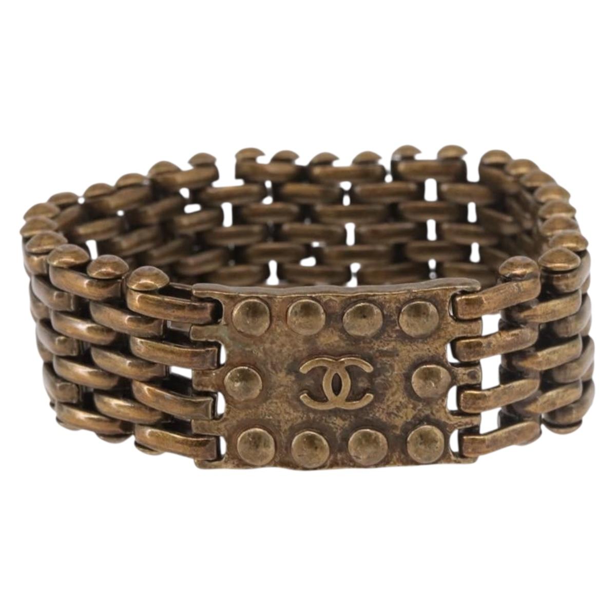 CHANEL Bracelet Metal Gold Tone CC Auth BA13634M