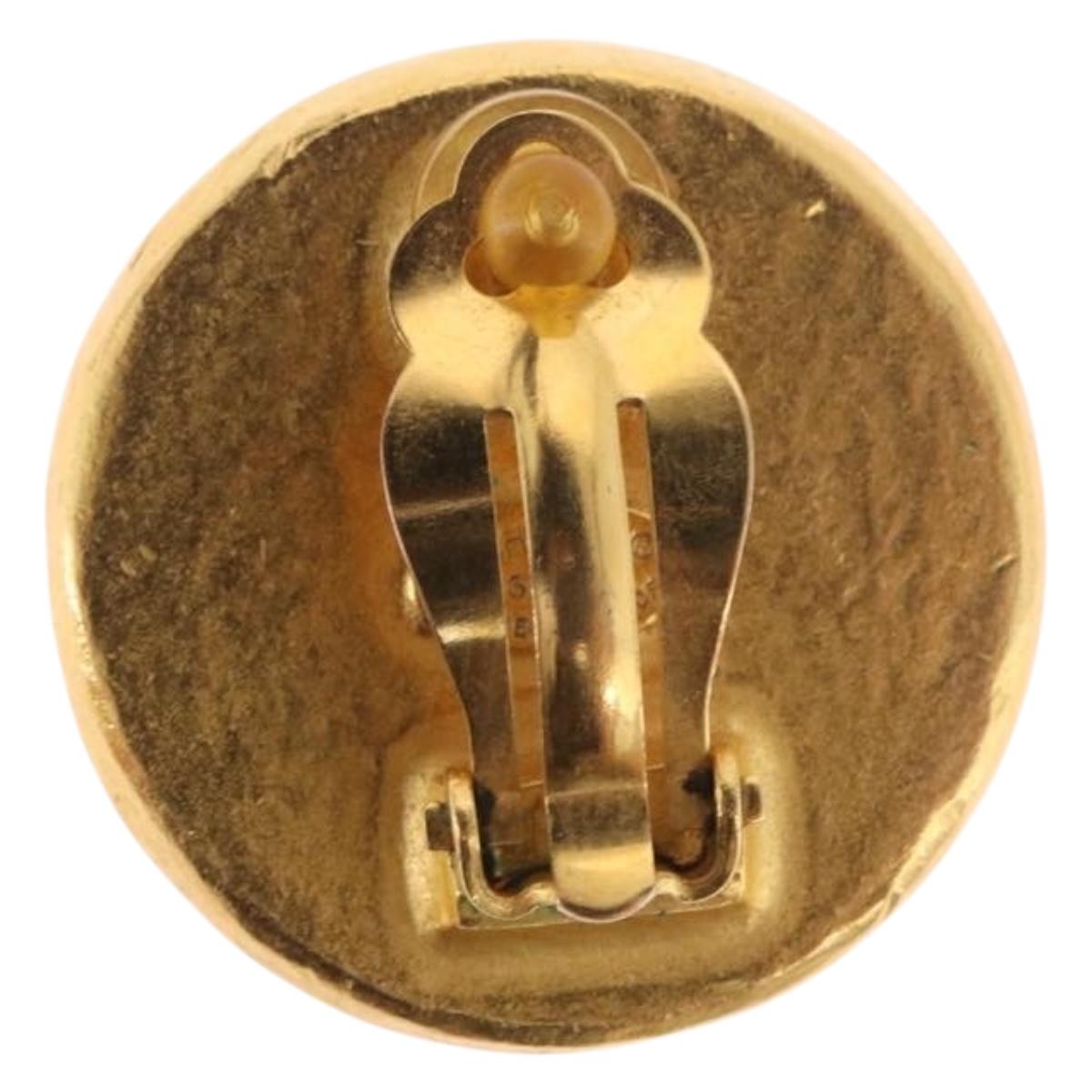 CHANEL Earring Metal Gold Tone CC Auth BA13637M