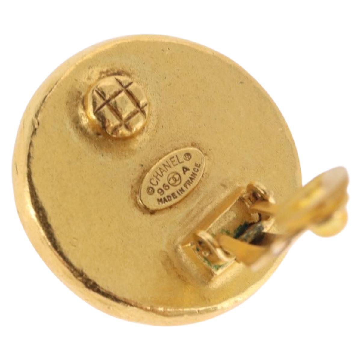 CHANEL Earring Metal Gold Tone CC Auth BA13637M