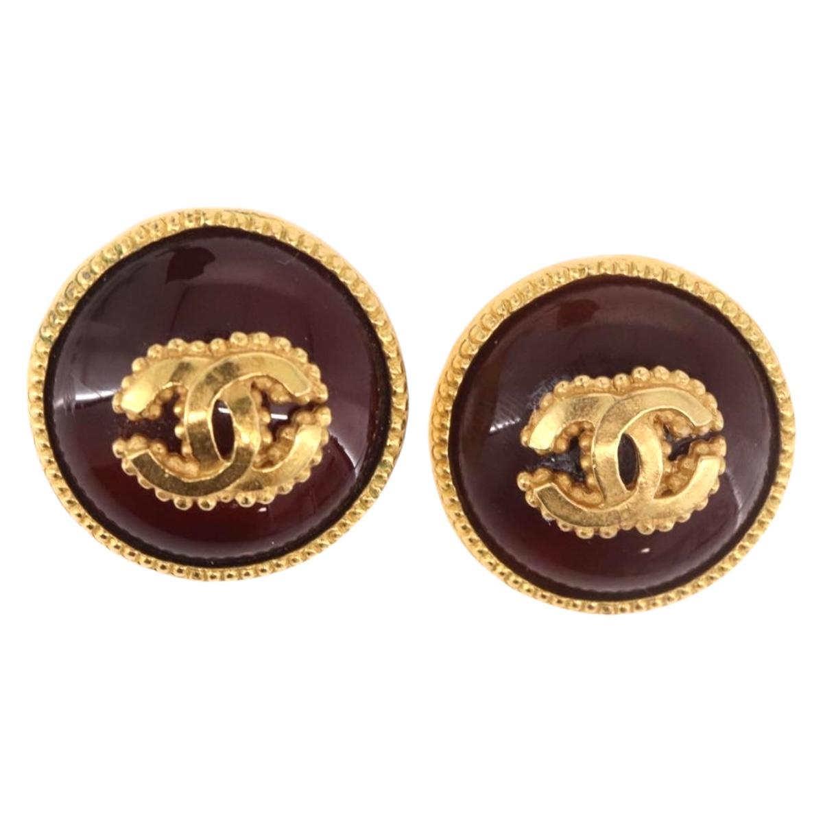 CHANEL Earring Metal Gold Tone CC Auth BA13637M