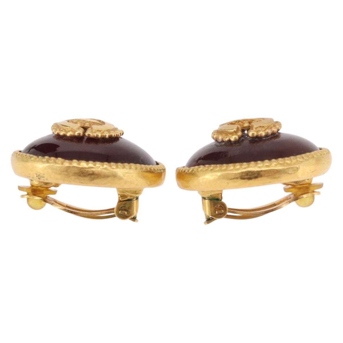 CHANEL Earring Metal Gold Tone CC Auth BA13637M