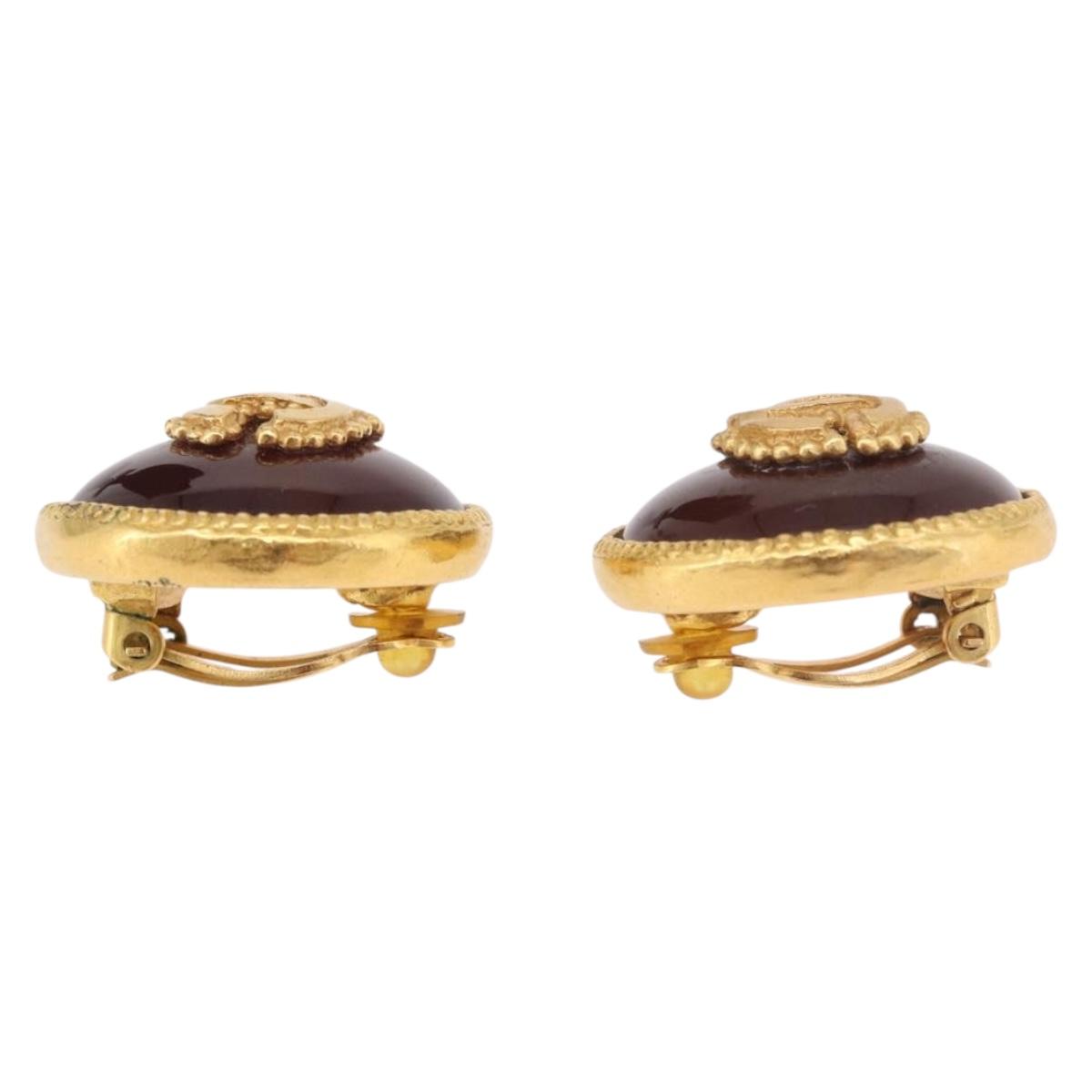 CHANEL Earring Metal Gold Tone CC Auth BA13637M