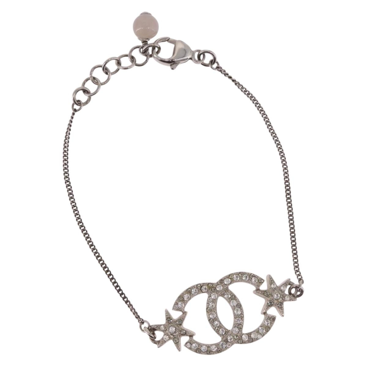 CHANEL Bracelet Metal Silver CC Auth BA13638M