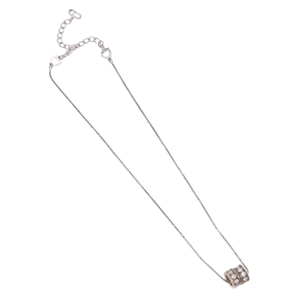 Christian Dior Necklace Metal Silver Auth BA13641