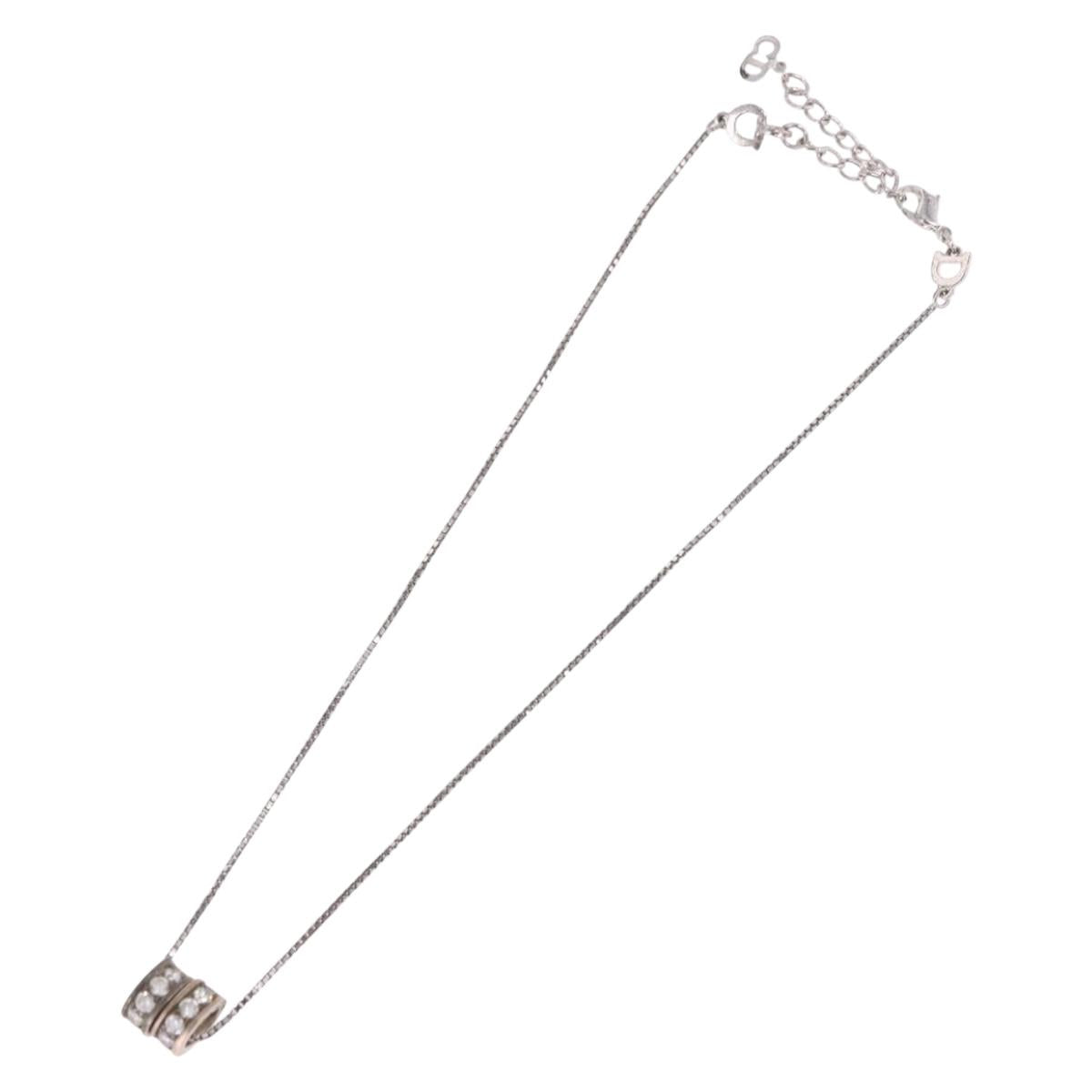 Christian Dior Necklace Metal Silver Auth BA13641
