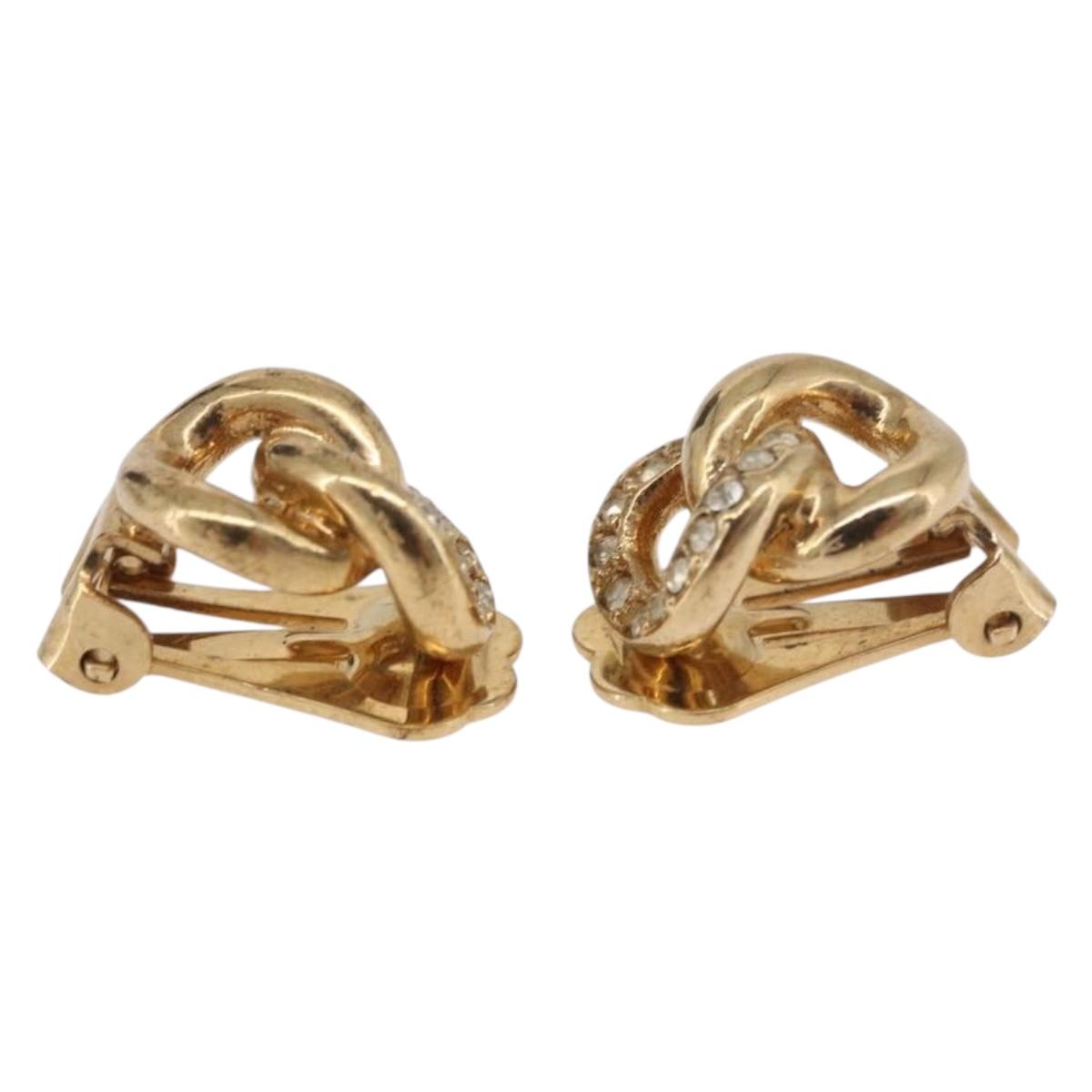 Christian Dior Earring Metal Gold Tone Auth BA13643
