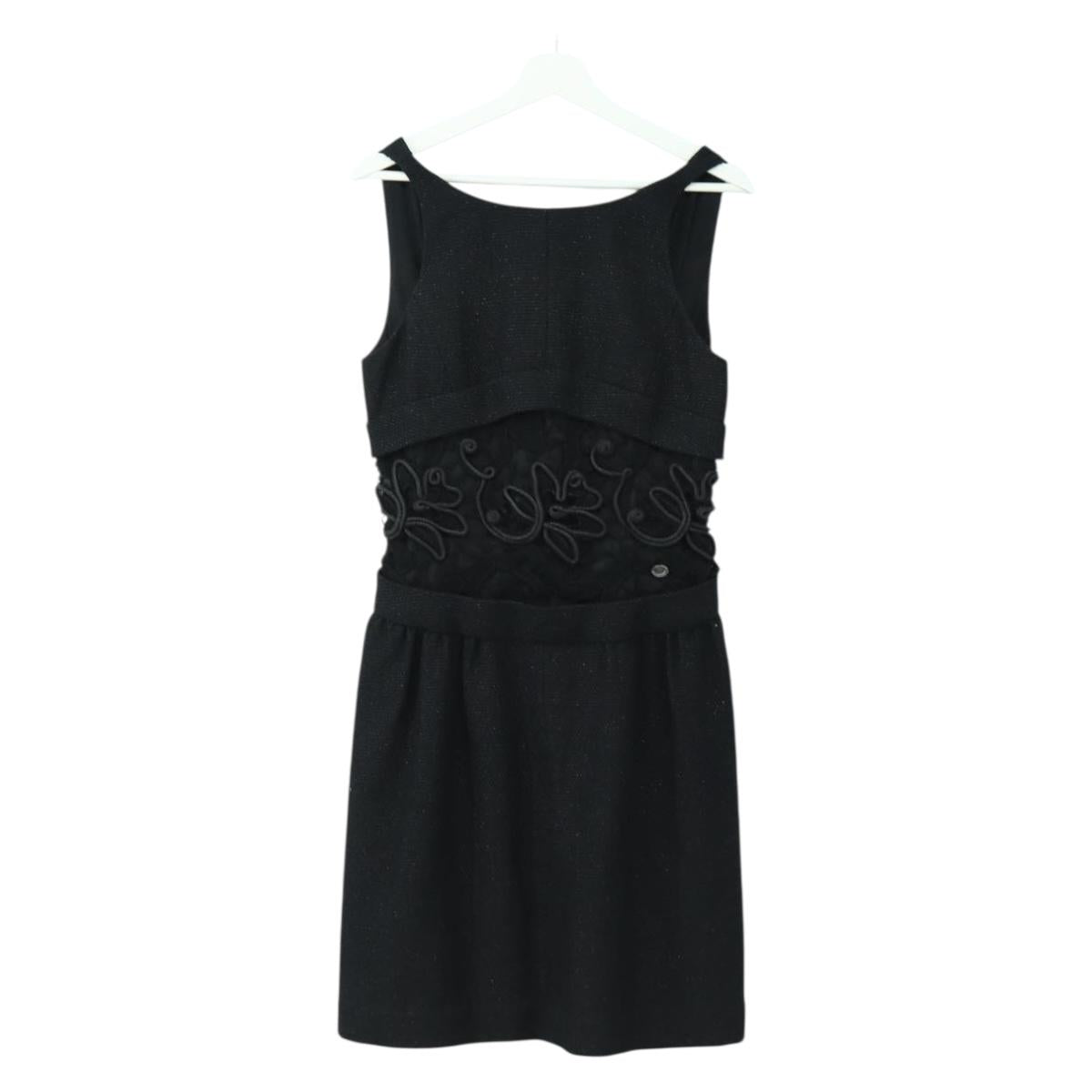 CHANEL Dress Wool Black CC Auth BA13646SAM