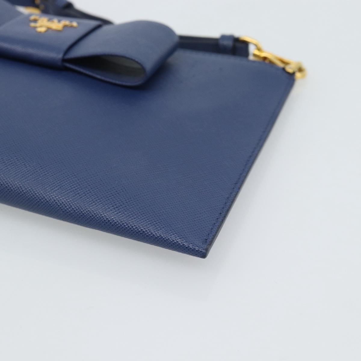 PRADA Clutch Bag Safiano Blue Gold Auth BA13647V